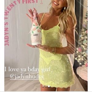 🔥Viral summer dress Victoria Secret  Sequin Mini Dress Sz L NWT neon yellow